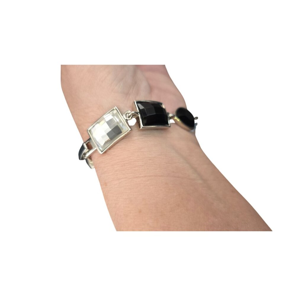 Lia Sophia Party On Silver-Tone Bracelet With Black & Clear Cut Crystals - Picture 7 of 8